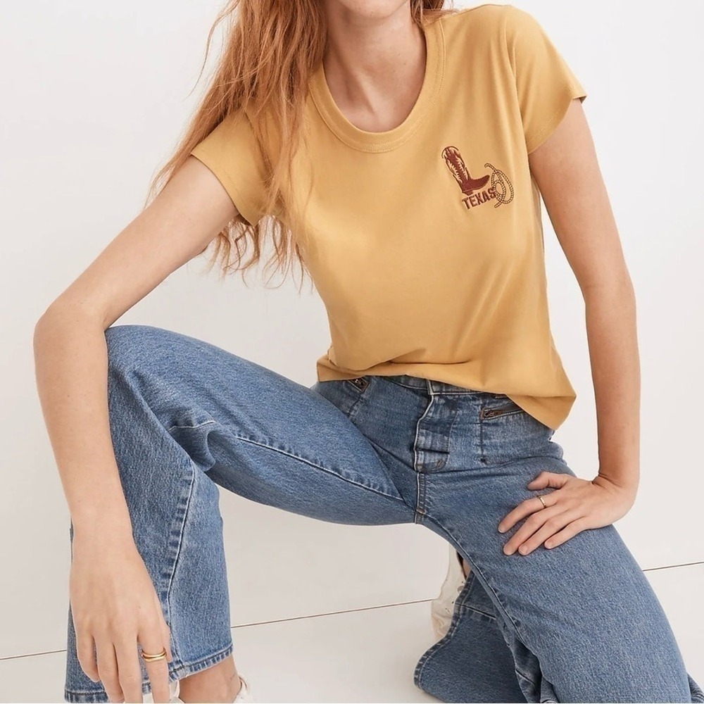 Madewell Mustard Yellow Texas Cowboy Boot Graphic T Shirt Tee Size‎ XS